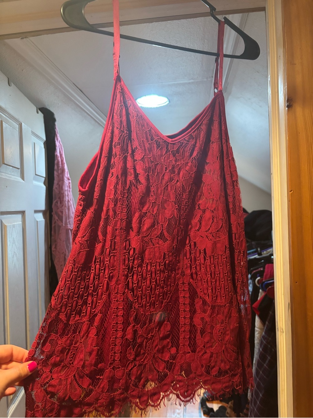 SHEIN Red Lace Cowl Neck Tank Top - Picture 2 of 2